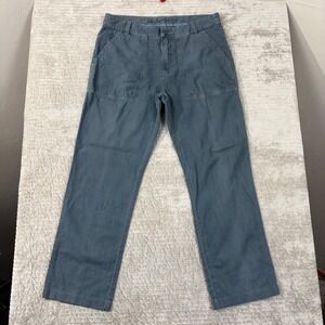 All-Son Mens Utility Pants 33 Charcoal Blue Grey Linen Cotton Blend Straight Leg